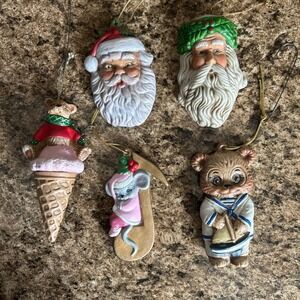 Hand Painted Christmas Ornaments Santa Mouse Bear Sailor Music Note Porcelain